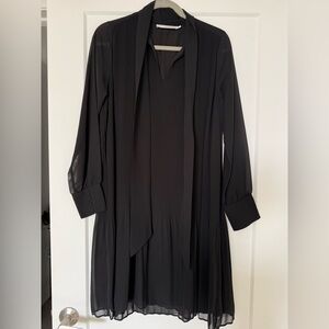 Simons Black Pleated Long Sleeve Dress